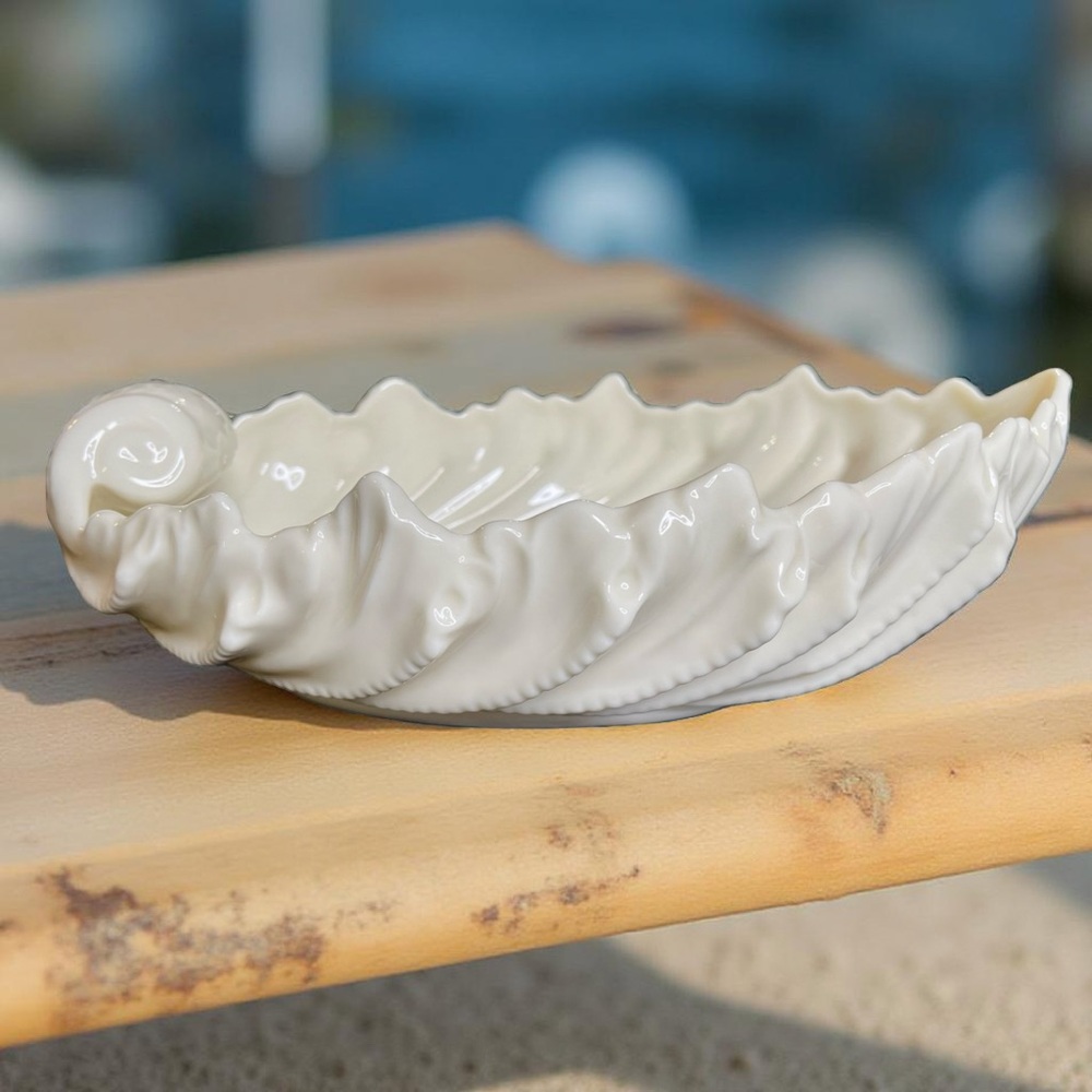 Vintage Lenox Nautilus/Acanthus Leaf Candy Dish, Porcelain, 9", USA, Green Logo